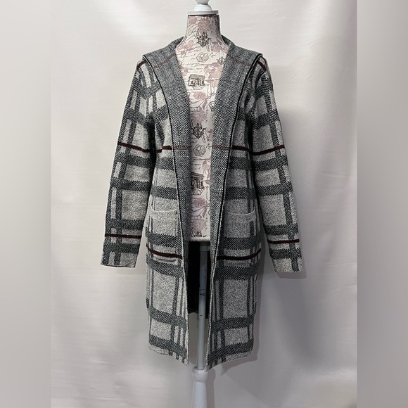 🛍️MONTEAU Black and gray hooded duster cardigan size L. - Picture 2 of 12